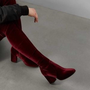 Bordeaux Velvet Thigh High Boots